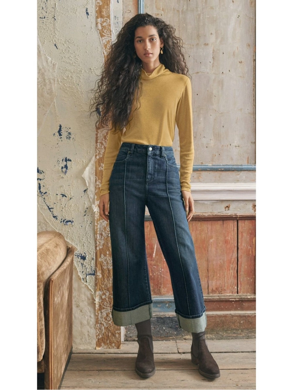 Wrap London Straight Turned-Up-Hem Stretch Cotton Jeans - Size 4